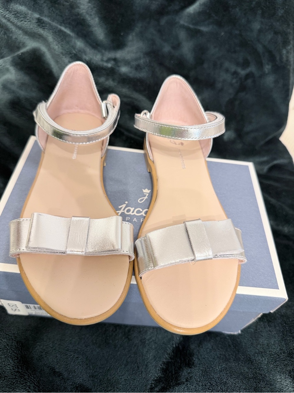 Jacadi Silver Bow Ankle-Strap Sandals for Girls Made in Spain